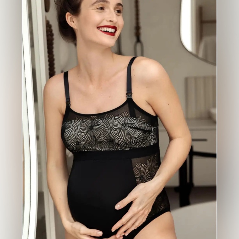 NWOT Cache Coeur Black Dahlia pregnancy and nursing bodysuit Size L/XLarge